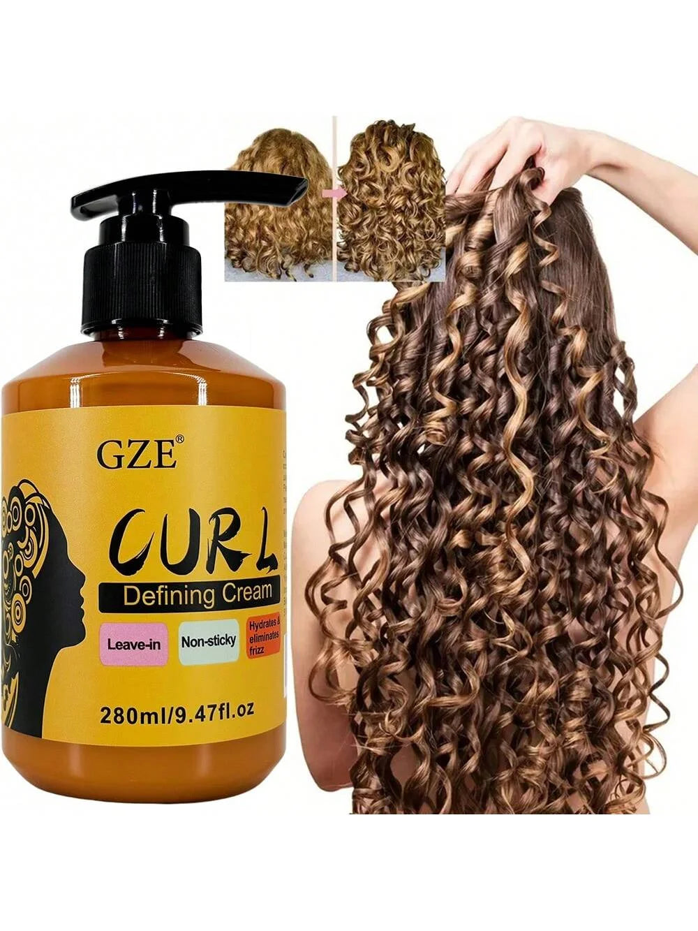 GZE Curl Defining Cream 3 in 1 Leave-in Conditioner Non-sticky Hydrates & Eliminates Frizz Curling Cream