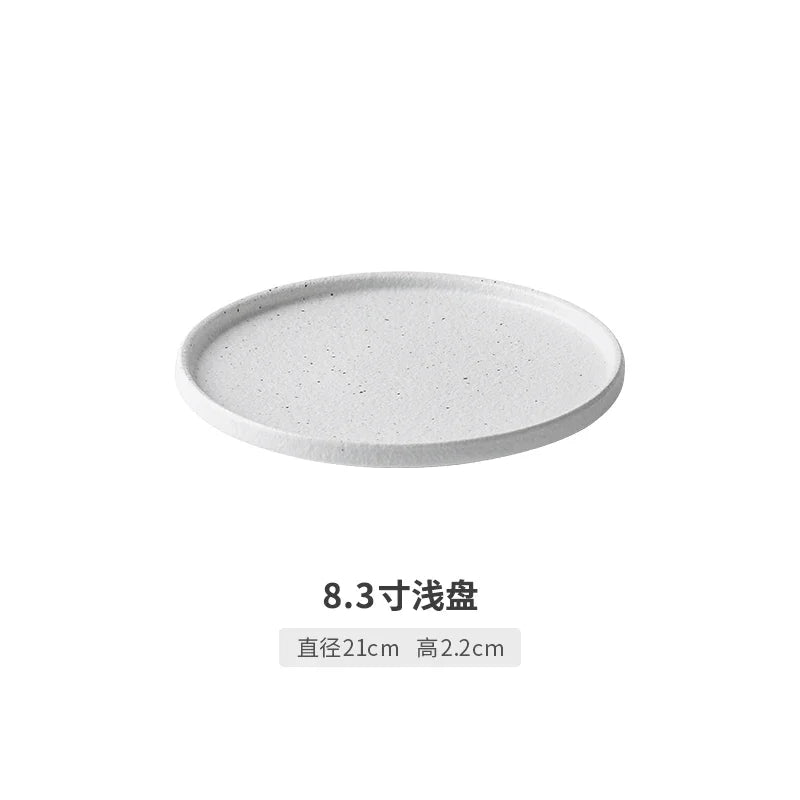 Japanese-style Tableware Set Bowls and Plates Round White Ink Point Dinner Plates Home Creative Western Dishes Dinner Plates