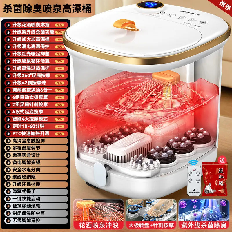 220V AUX Electric Foot Spa Bath Massager with Heating and Constant Temperature Automatic Home Use Deep Bucket WDC