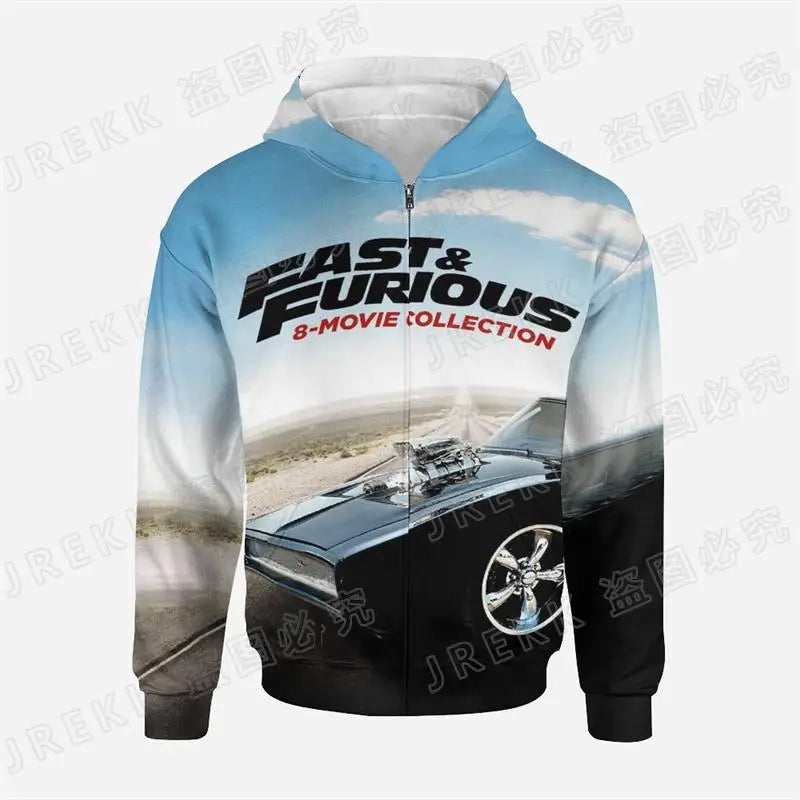 Fast & Furious 3D Print Men Children Zip Hoodie Streetwear Hot Selling Road Racer Style Spring And Autumn Jacket Sweatshirt
