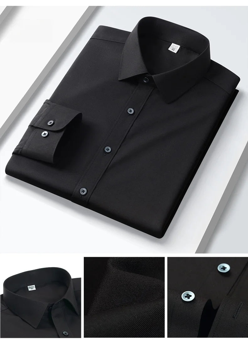 Quality Anti-Wrinkle Men Shirt Long Sleeves Dress Shirts For Men Slim Fit Camisa Social Business Blouse White Office Shirt S-5XL