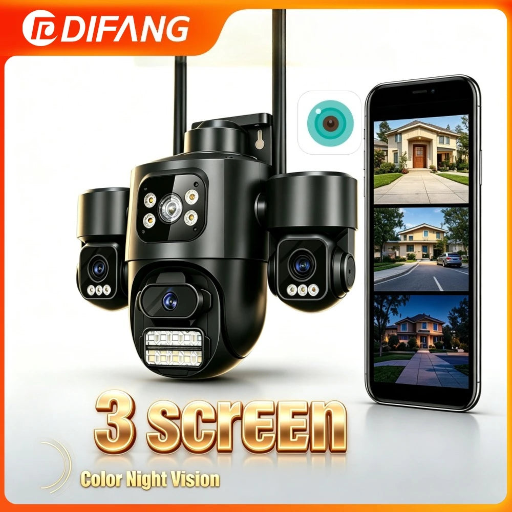 Icsee 3 Lens 3 Screen WIFI Security Camera Outdoor PTZ PIR Human Detection Auto Tracking Night Vision Surveillance CCTV