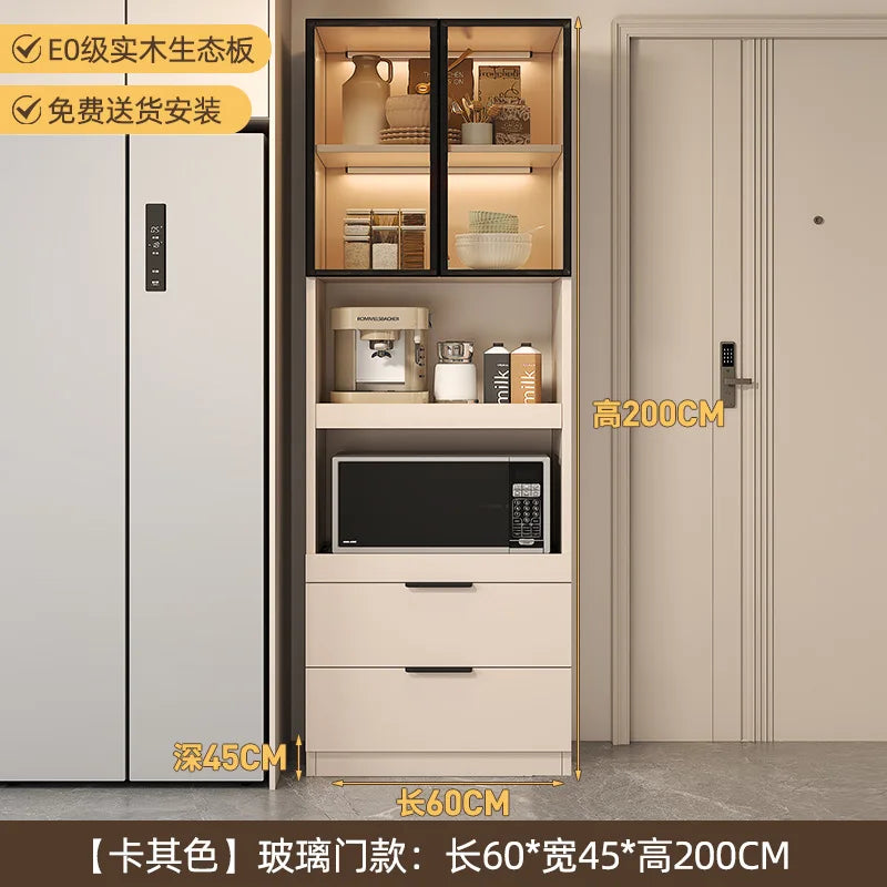 Solid wood dining side cabinet High cabinet integrated against the wall Cream style Simple modern storage Narrow cabinet