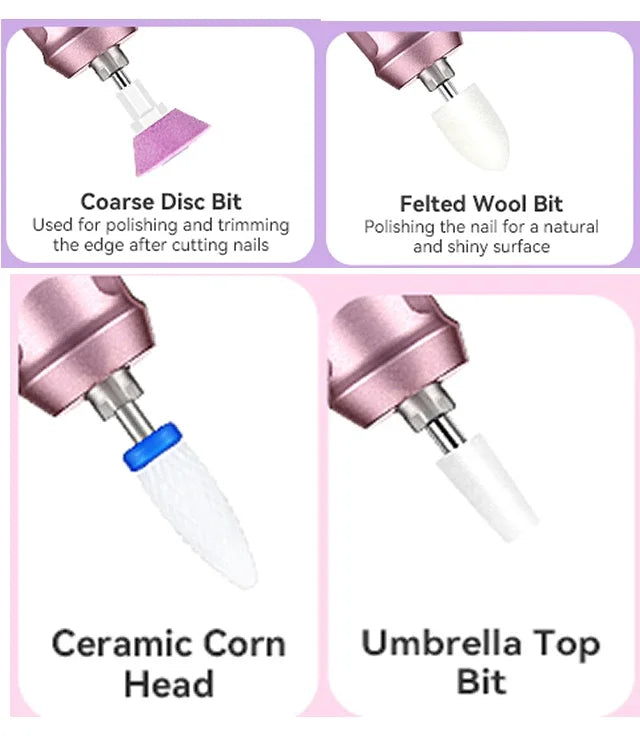 Professional Nail Drill and Equipment Tools Kit Nail Sander Manicure Cutter Machine Bits Art Supplies Set Electric Nail Grinder