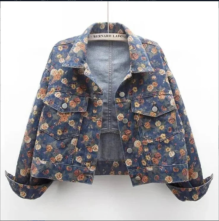 Women Denim Jacket 2025 Spring Autumn Design Sense Printing Lady Outerwear Long Sleeve Korean Version Female Cowboy Coat