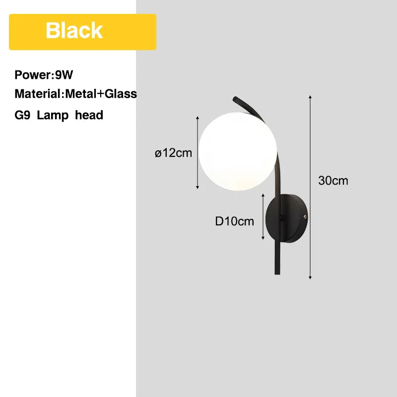 Bedroom LED Wall Lamps with 9W G9 Bulb Hardwired Indoor Frosted Glass Ball Wall Lights Wall Sconce for Bar Kitchen AC110-220V