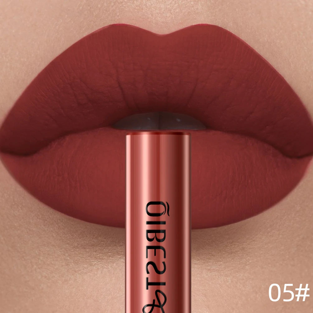 QIBEST Sexy Red Lip Gloss Long Lasting Velvet Matte Liquid Lipstick Waterproof Lip Makeup Nonstick Cup Purple Lip Tint Black