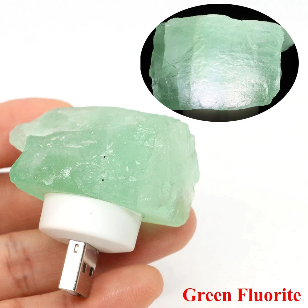 Natural Irregular Crystals Stone USB Light Rose Quartz Amethyst Raw Minerals Small Night Lamp Reiki Healing Bedroom Home Decor