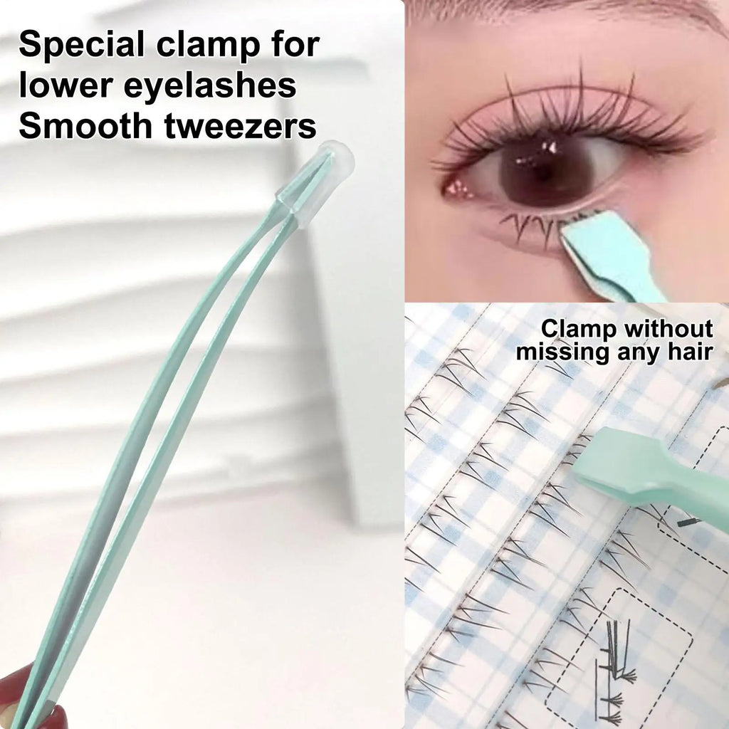 Stainless Steel Eyelash Cluster Applicator Tweezers Non-Slip Lash Applicator Tool for Lower Lashes Professional Makeup Salon