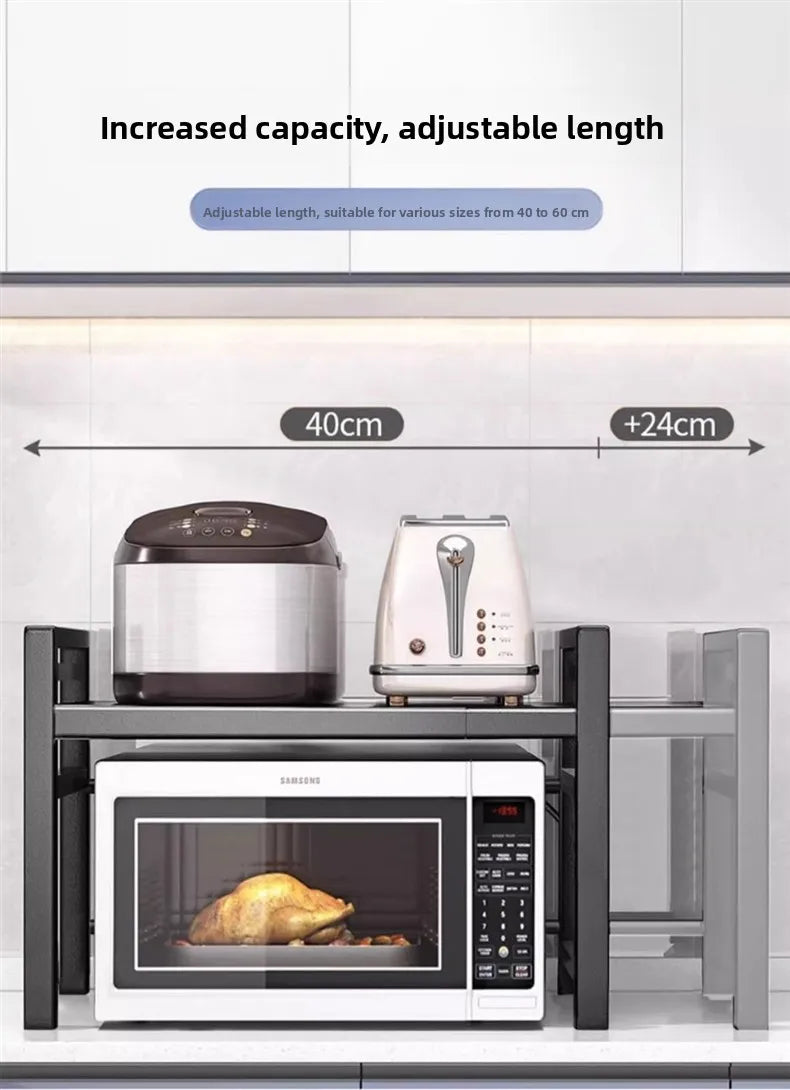 Expandable Kitchen Storage Rack Double Layer Microwave Oven Stand Countertop Holder for Rice Cooker Kitchen Organizer
