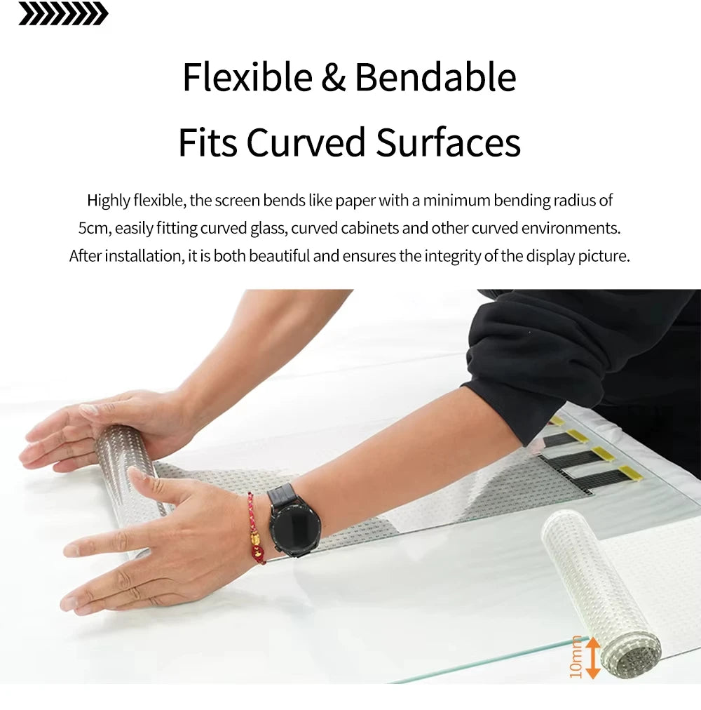 New P6 P8 P10 Adhesive Slim Flexible Transparent Film LED Screen for Glass Windows Self-adhesive Display Transparent Screen