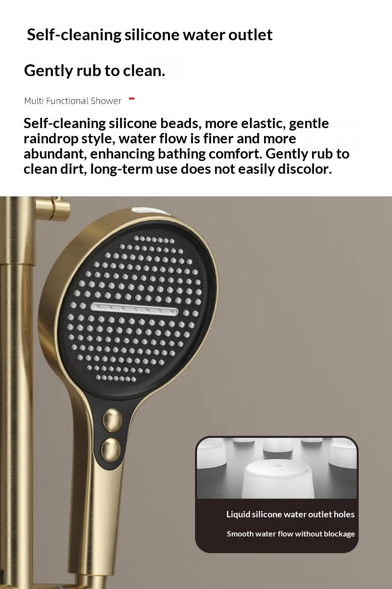 Premium All Copper Shower Set with Heated Waterway Shelf Dual Valves Hot Cold Multi Function High Pressure Shower Head Shower