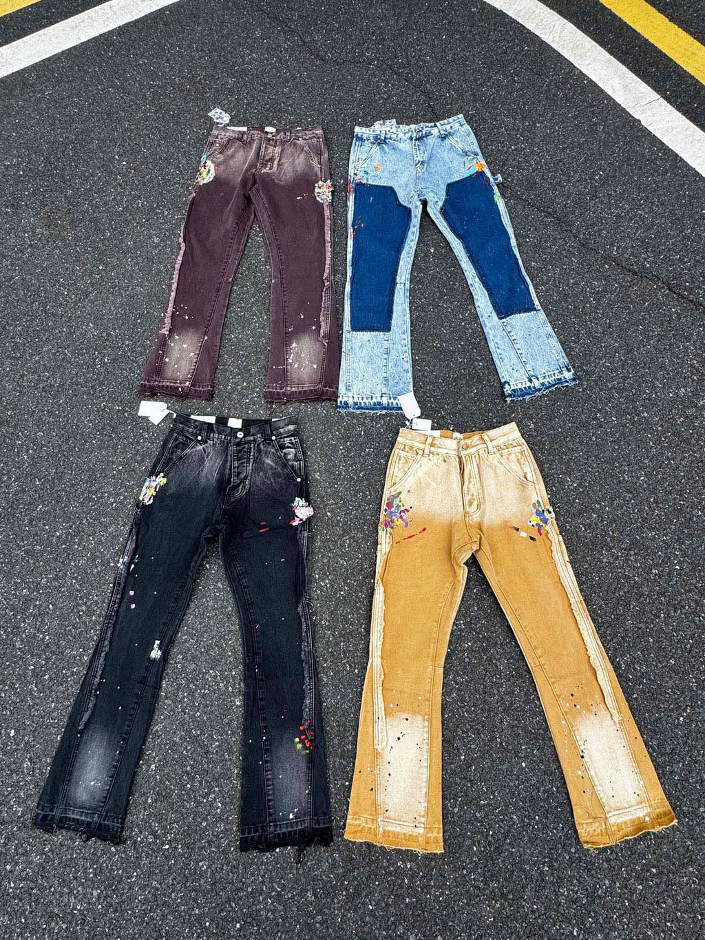 2025 Top Quality GPT Retro Distressed Soiled Ink-splashed Flared Jeans Men Casual Staight Washed Jeans Denim Pants Trousers