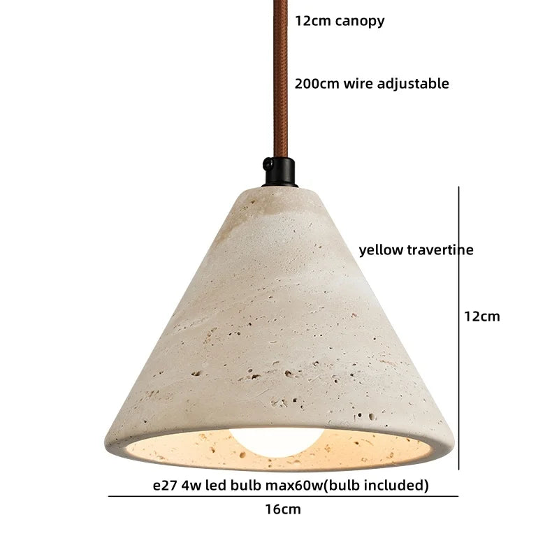 IWHD Yellow Travertine Stone LED Pendant Lamp Living Dining Room Table Inside Retro Wood Hanging Lights Fixture Lampara Colgante