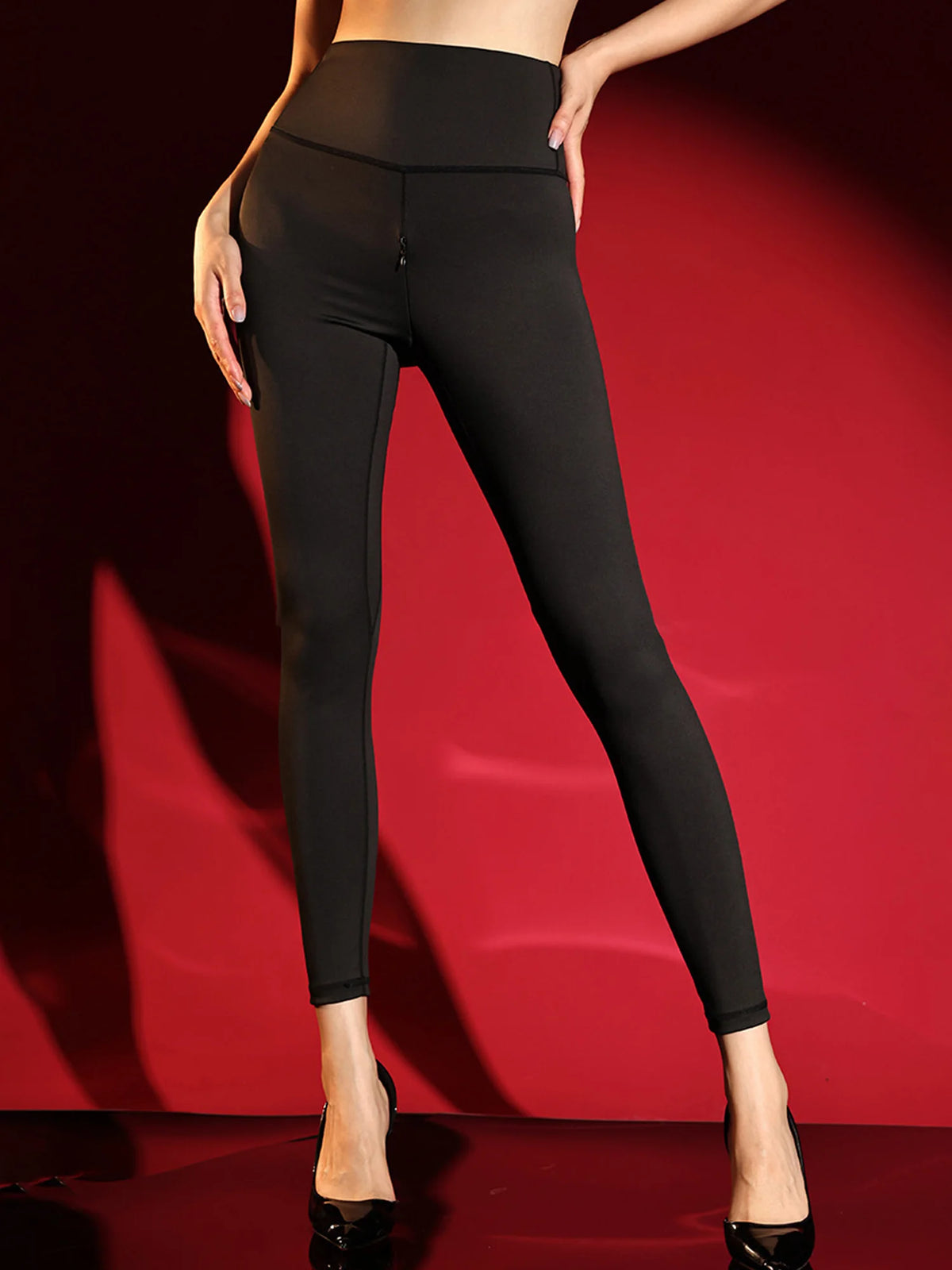 High Waist Stretchy Skinny Yoga Pants Womens Invisible Zipper Crotch Leggings Sports Bottoms Workout Cycling Running Clothing
