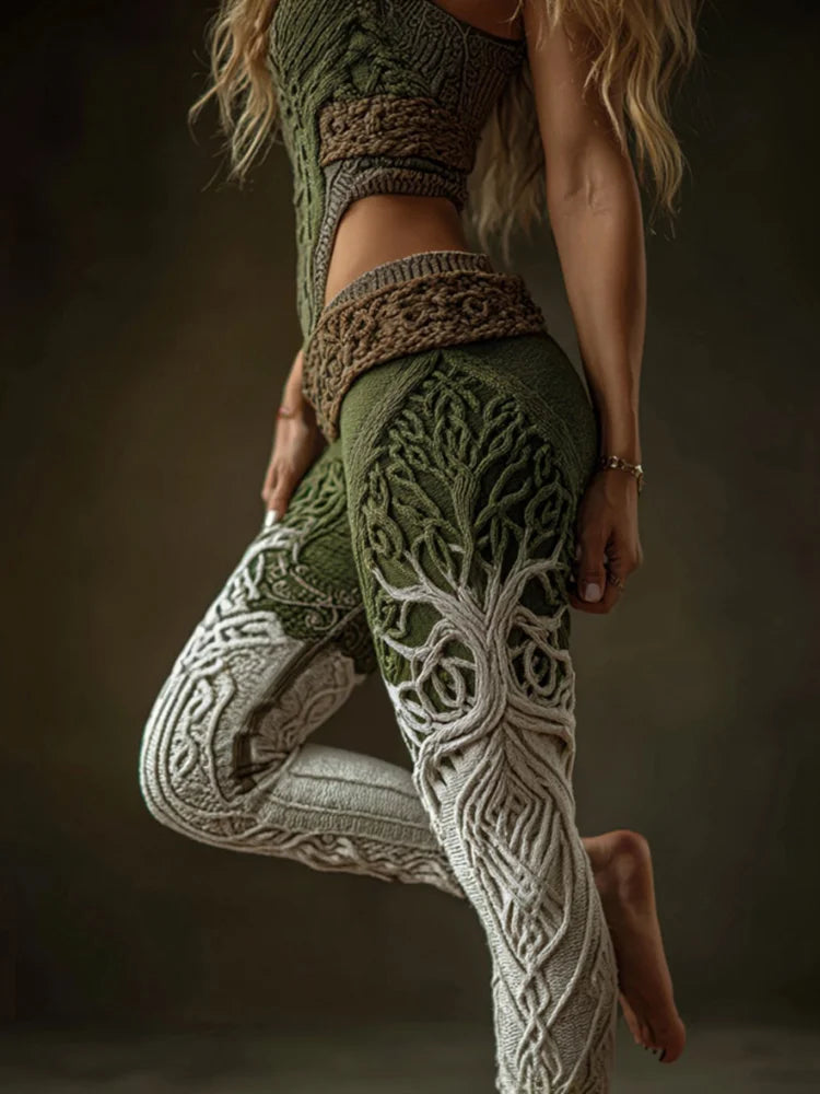 2026 Women's Leggings Green Forest Graphics Outdoor Trousers Polyester Spandex Stretch Elastic Waist Control Streetwear
