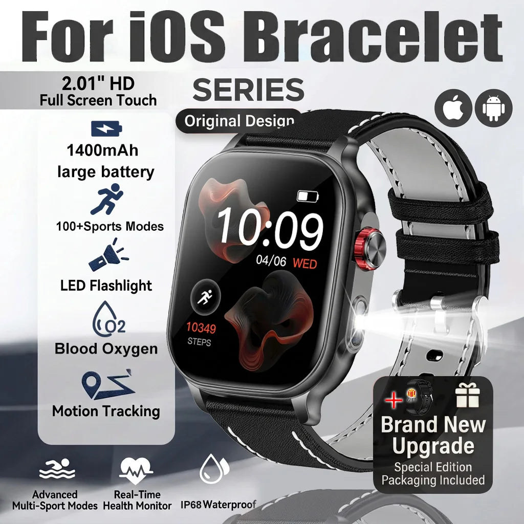 New1400mAh Military Grade Smart Watch 600 hours Battery Life 5ATM Waterproof BT Call Alert LED Flashlight 100+Sports Watches Men