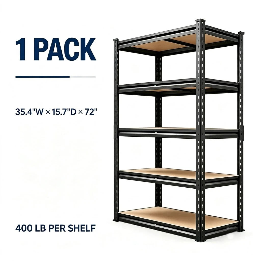 Heavy Duty Metal Storage Rack 5 Tier Adjustable Utility Shelving Unit with MDF Board Garage Organizer Tool Shelf for Basement Warehouse Kitchen Pantry Closet Multi-Purpose Storage Display Rack