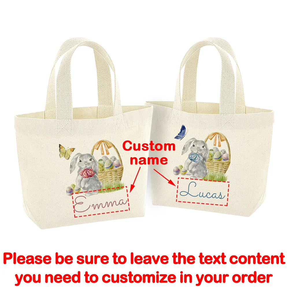 Personalised Cute Bunny Mini Easter Tote Bag with Name Spring Egg Hunt Game Basket for Girls or Boys Easter Hunting Squad Supply