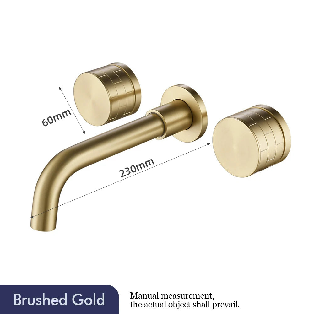 Basin Faucet Concealed Box Double Handle Sink Tap 2 Scarves Pattern Knob Bathroom Mixer Wall Mounted Brass Crane