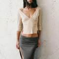 Summer V-Neck Sexy T-Shirts Top Women Patchwork Casual Solid Slim Commute Y2k Top Pullover Female Backless Tee Top New