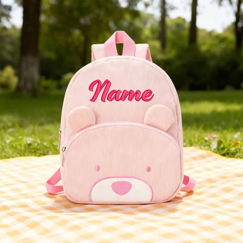 Personalized Name Embroidered Kids Backpack Pastel Corduroy Toddler Bag Soft Ribbed Fabric School Pack Cute Kindergarten Gift