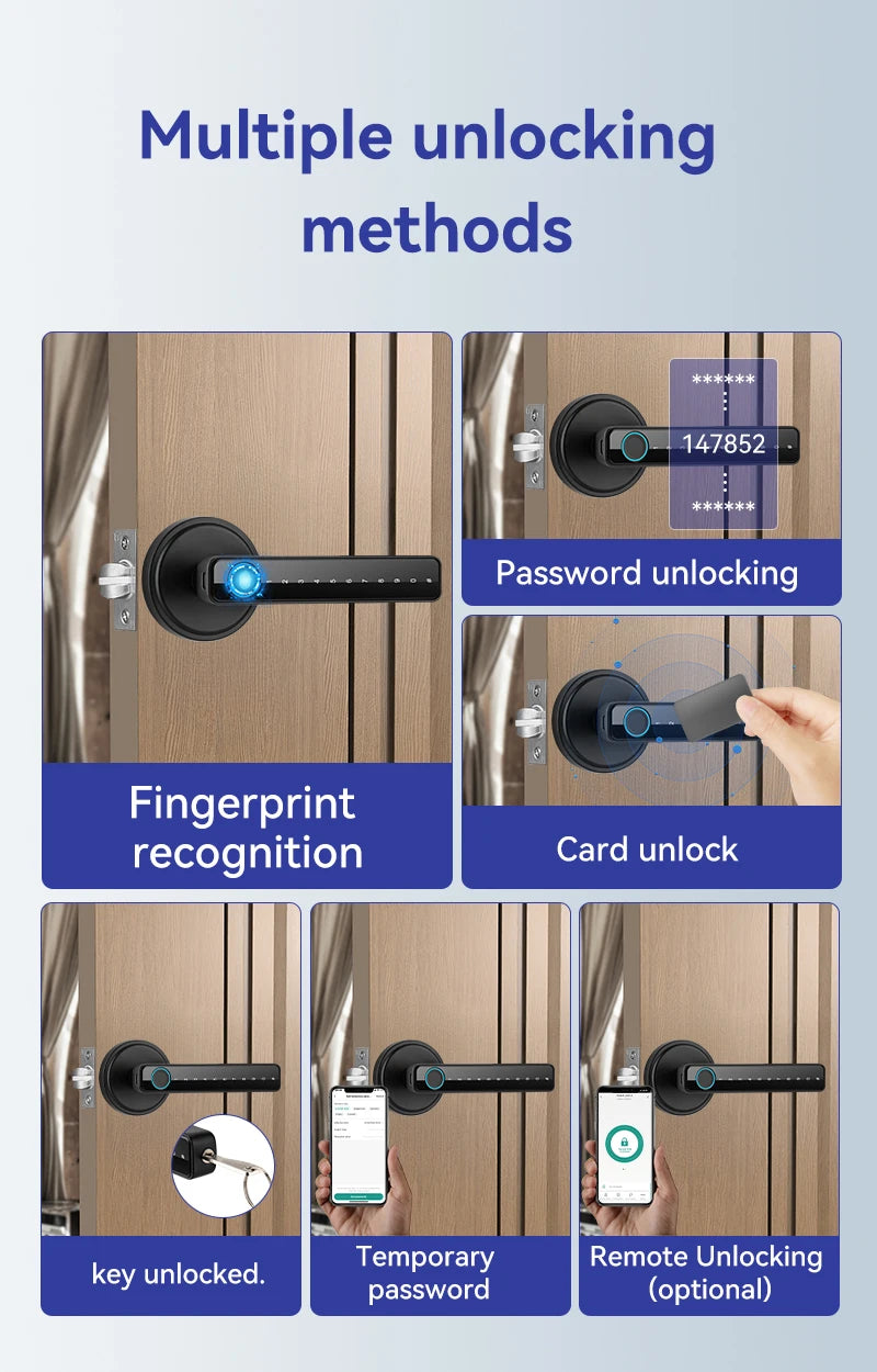 Tuya Bluetooth Smart Fingerprint Door Lock Electronic Lock With Password/Key/Card/APP Unlock Home Protection Smart Life Control