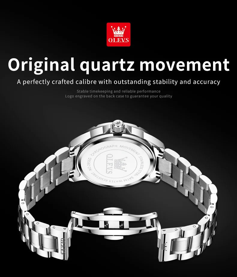 OLEVS 2956 Mens Watch Business Original Quartz Watch Large Dial Waterproof Luminous Automatic Date Moon Phase Watches For Man