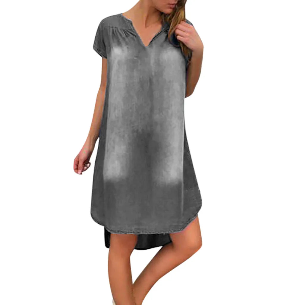 Summer New European and American V-neck Pullover Short-sleeved Denim Dress 2025 Cross-border