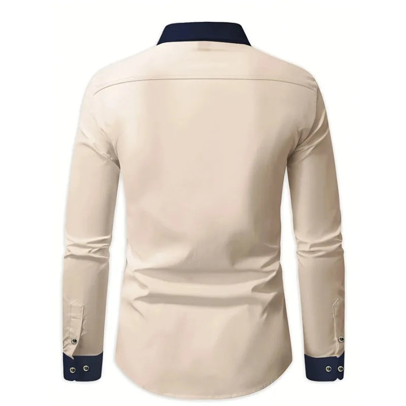 2025 FGKKS Men's Shirt Fashion New Arrival Patchwork Khaki Long Sleeve Smart Casual Elastic Quality Brand Male Business Shirt