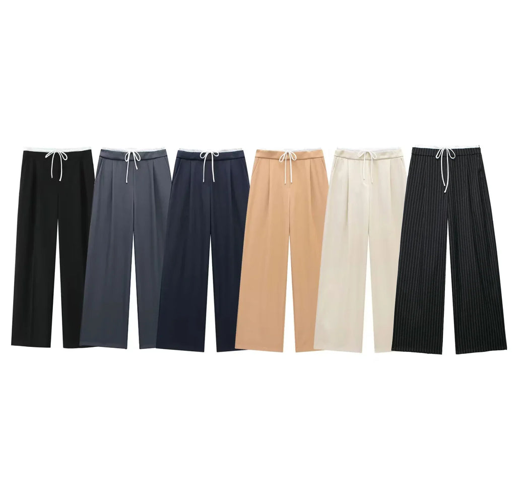 HXAO 2024 Women's Pants Baggy Wide Pants Woman Fashion Black Trousers Casual High waisted Pants Autumn Bluey Flared leggings