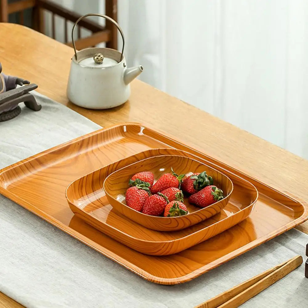 1/10/20Pcs Dish Kitchen Wood Grain Plastic Square Plate Dried Fruit Fruit Cake Snack Plates Snack Tableware Bowl Dish Dinnerware
