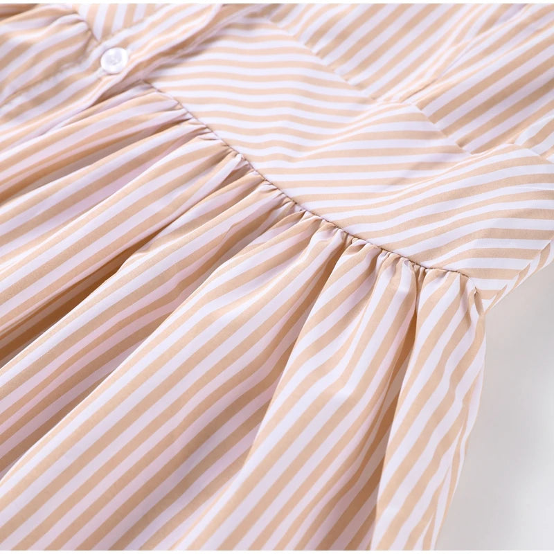Fashionable Striped Ruffle Pleated Women's Dress Elegant Solid Square Neck Single Button Dresses Female Summer Chic Casual