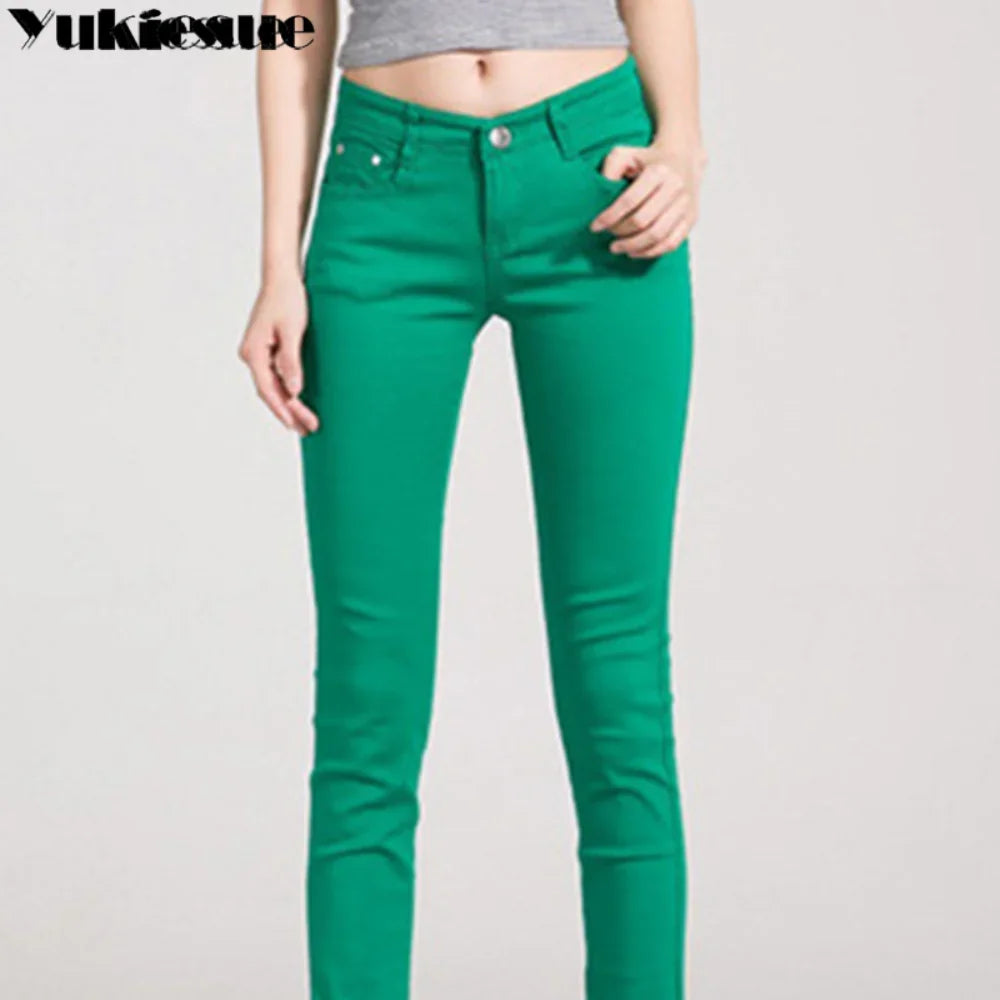 Women's Candy Color Pants Pencil Trousers Spring Autumn Elegant Office Mid Waist Pants For Women Slim Skinny Jeans Pants Female