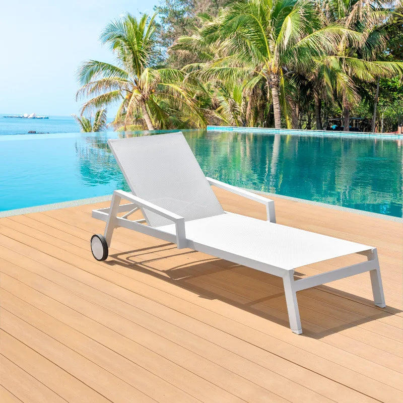 jd-Swimming Pool Sunbed Aluminum Daybed Beach Sun Loungers Outdoor Furniture Outdoor Daybed Wicker Lounger Stretch  for Garden！