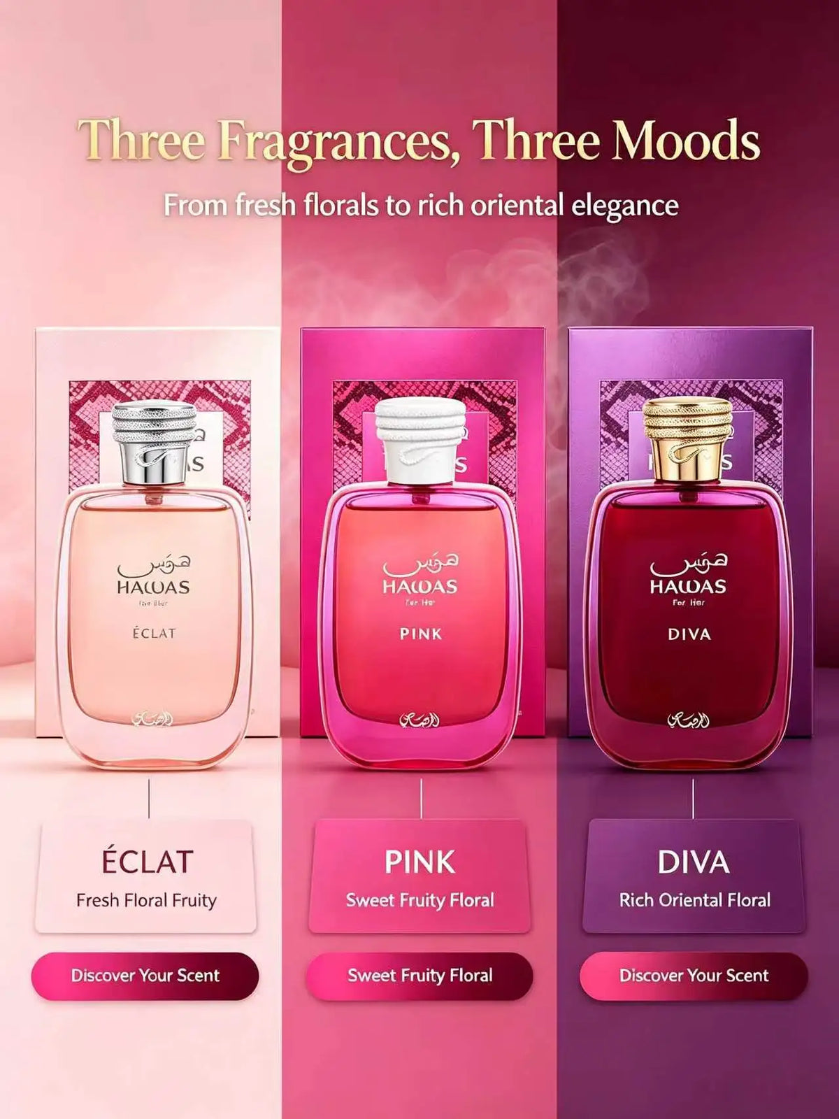 Rasasi Hawas Éclat for Her Eau de Parfum 100ML, Fresh Floral Sensual Scent for Women, Elegant Bottle, Ideal for Gifting