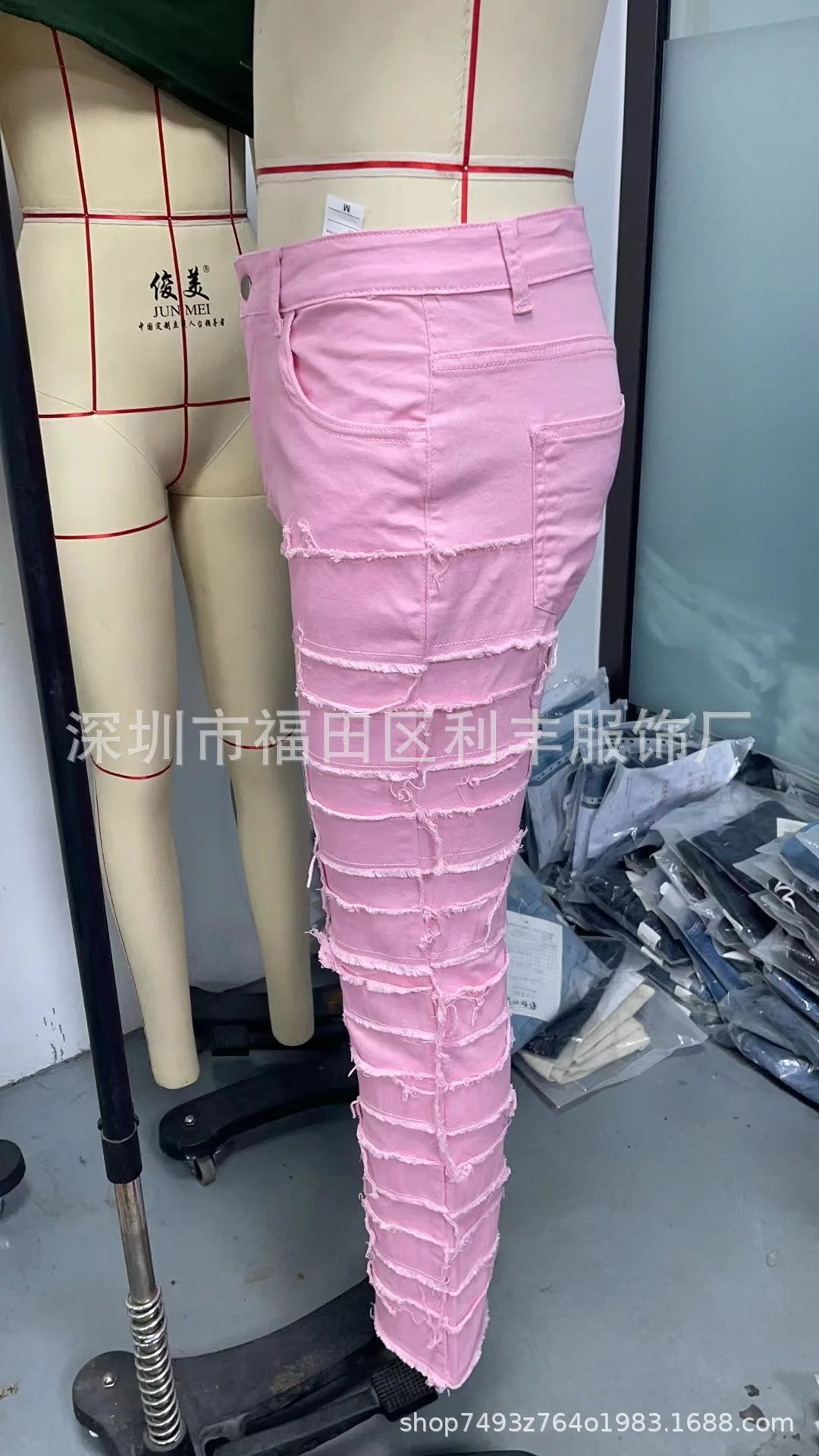 2026 New Men's Denim Straight-Leg Pants, European and American Street Fashion Ins Stretch Patch Denim Straight-Leg Pants
