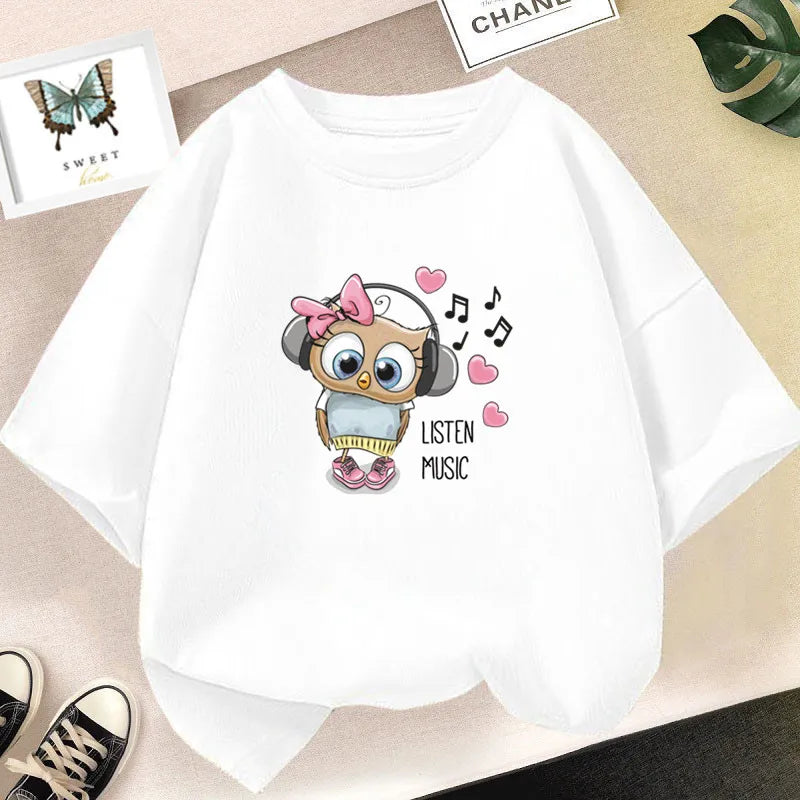 Girl Cute Rabbit Graphic Tshirt Short Sleeve Cotton T-Shirts For Baby Girl Cute Pink Color T-Shirts Children Summer Clothing