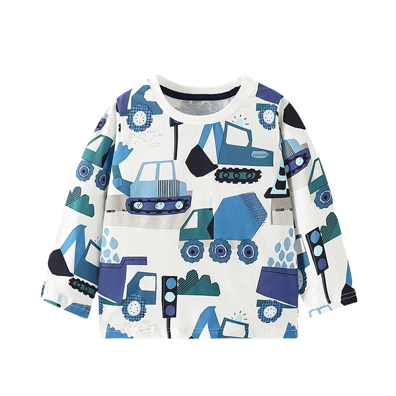 Jumping Meters 2-7T Boys T shirts Cars Embroidery Hot Selling Children's Clothing Long Sleeve Autumn Spring Blouses