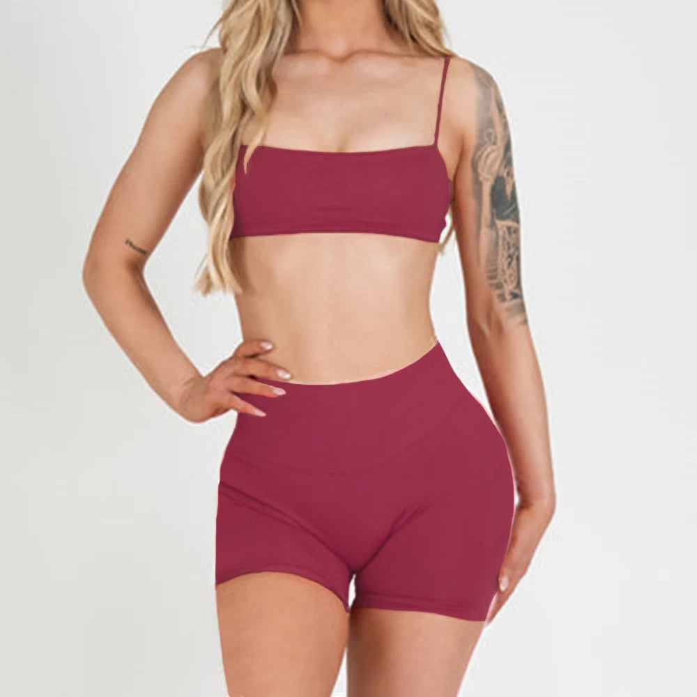 2/3PCS NoLogo Seamless DVision Yoga Set Women Workout Scrunch Leggings Strappy Sports Bra Fitness Gym Shorts Workout Suits XP65