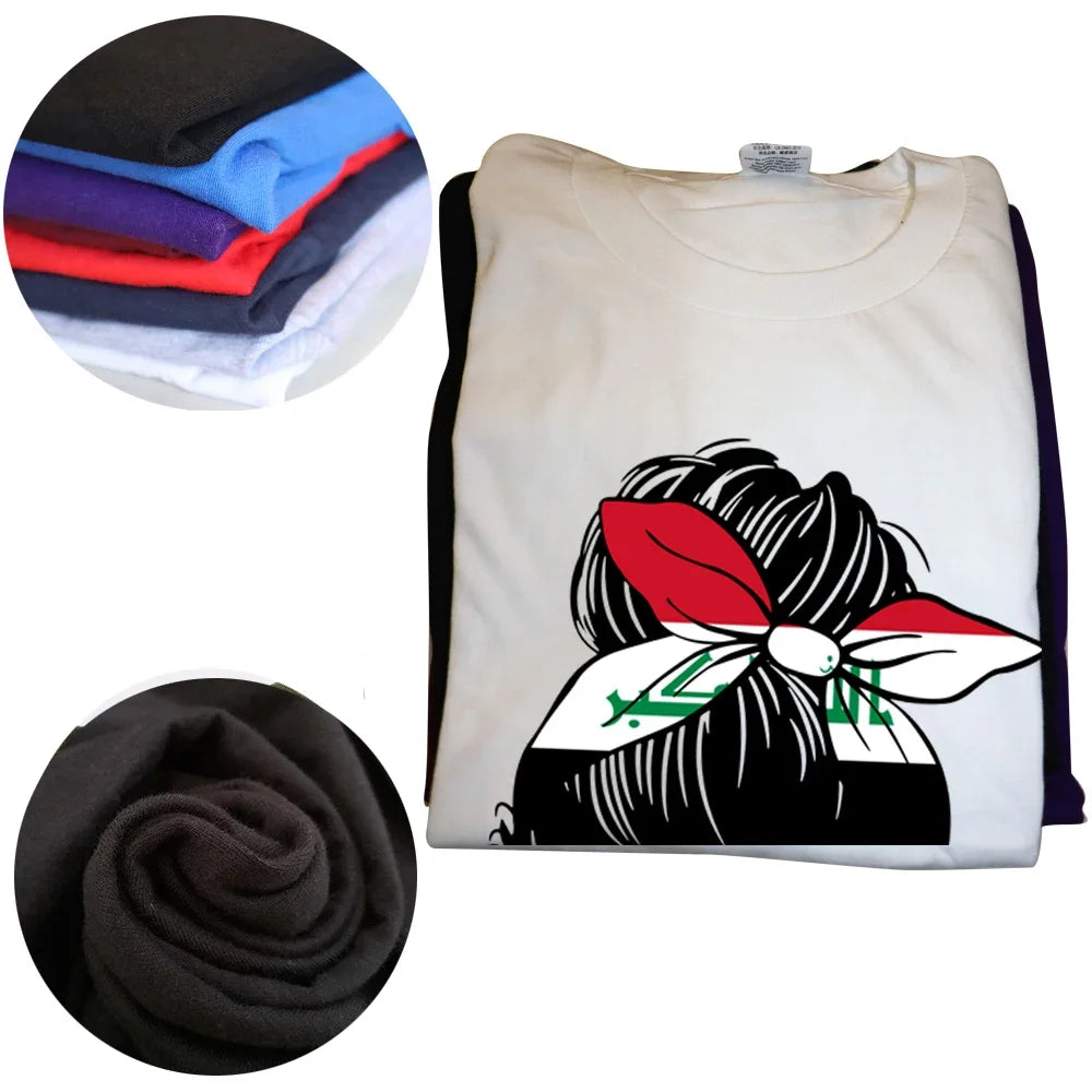 Funny Iraqi Iraq Girl Woman Flag T Shirts Summer Tee Tops Round Neck Short-Sleeve Fashion Tshirt Clothing Casual Basic T-shirts
