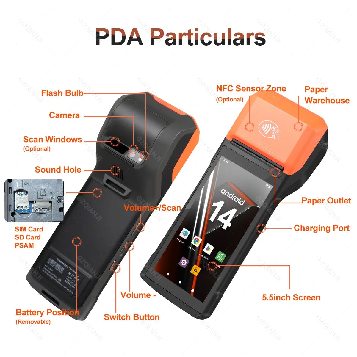Android 14 Handheld Terminal Android 11 POS Receipt Printer 58mm Portable Machine 5.5 HD Support 1D 2D Barcode Scanner NFC WIFI