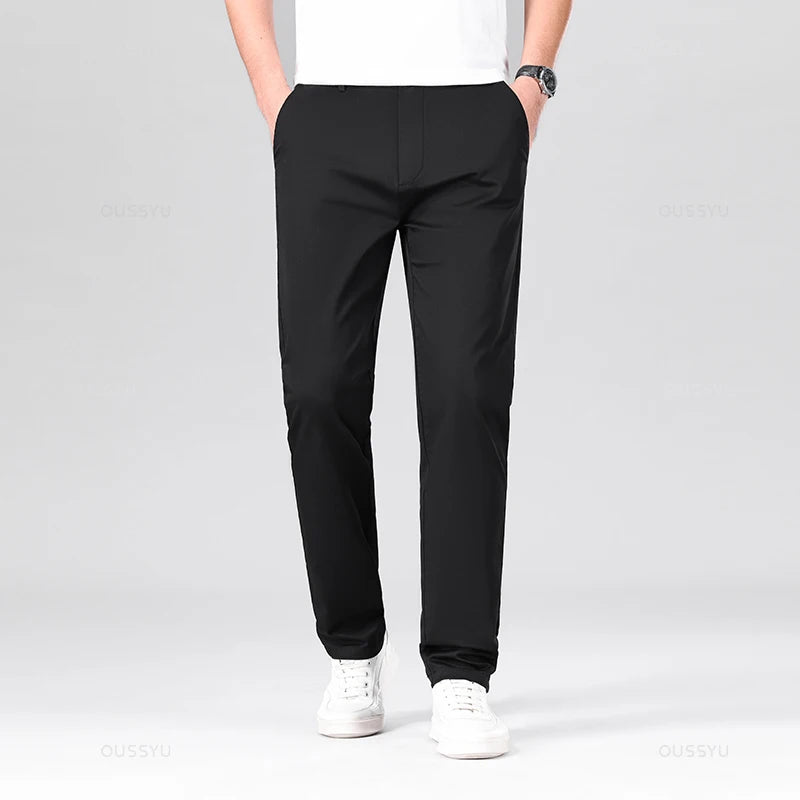 High Quality 97% Cotton Men's Straight Pants Business Solid Color Khaki Light gray Casual Formal Suit Trousers Plus Size 40 42