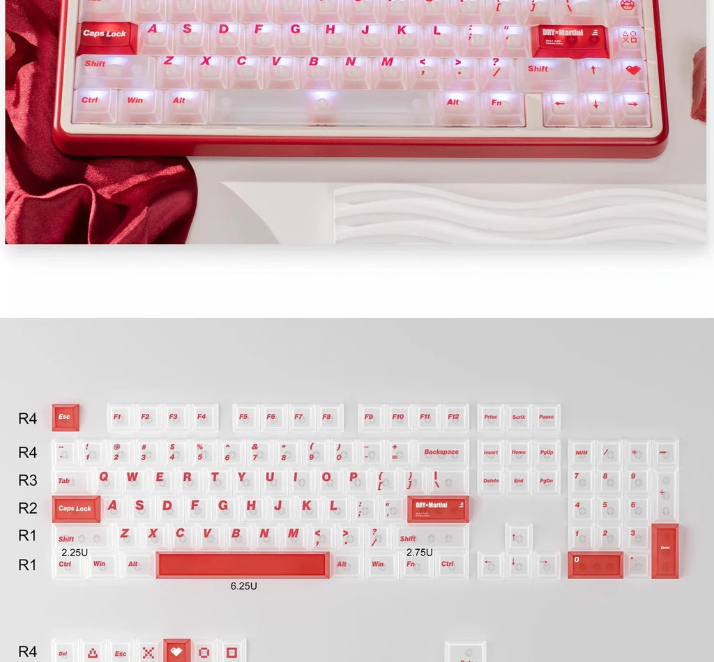 White Frog Korean Keycap Mist Pc Transparent Light Cherry 154/131 Key2.25/2.75/7U Space Bar Retro Red L Shape Enter Key Keycaps