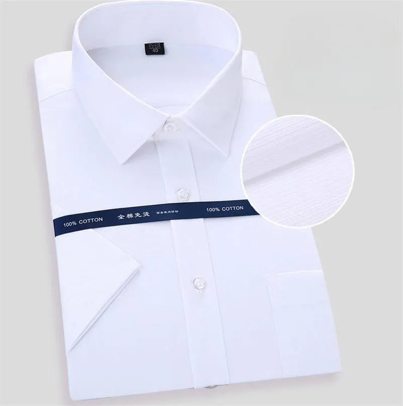 New Men's Fashion Pure Cotton Business Dress Shirts For Man Short Sleeved Shirt White Classic Social Casual Slim Fit Shirt 8XL