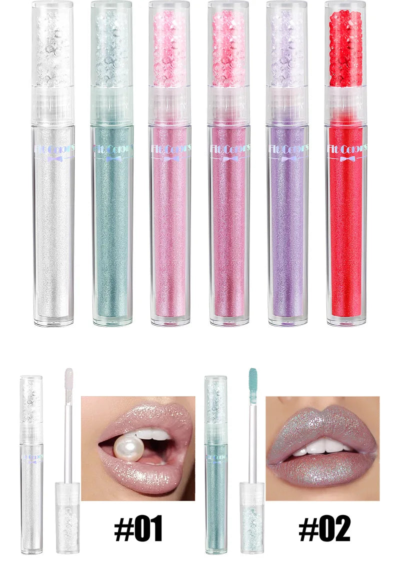 Pearlized Diamond Lip Oil Gloss Set 6 Shades Waterproof Moisturizing High Shine Lipgloss Luxe Gift Box for Women