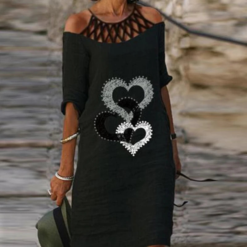 Fashion Retro Printing Women Dress Sexy V-Neck Short Sleeve Loose Beach Homewear Dress Summer Casual Comfy Female Model Dress