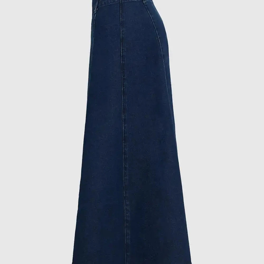 Denim Fabric Half Length Skirt Solid Color Clothes Simple Style  Casual Wear Stretch Fabric Dress A-Line Bottom Skirt