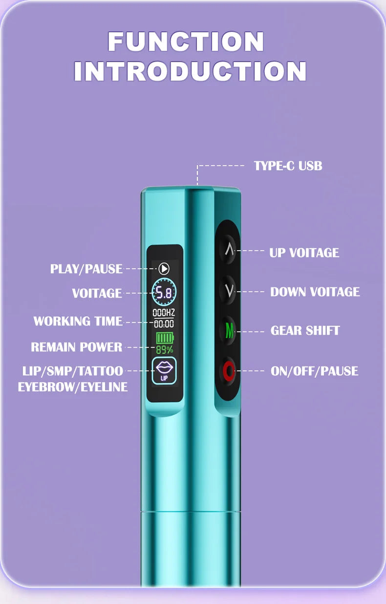 Ybeauty wireless dual battery embroidery machine P9 style with needle, contact lens, eyebrow tattooing machine