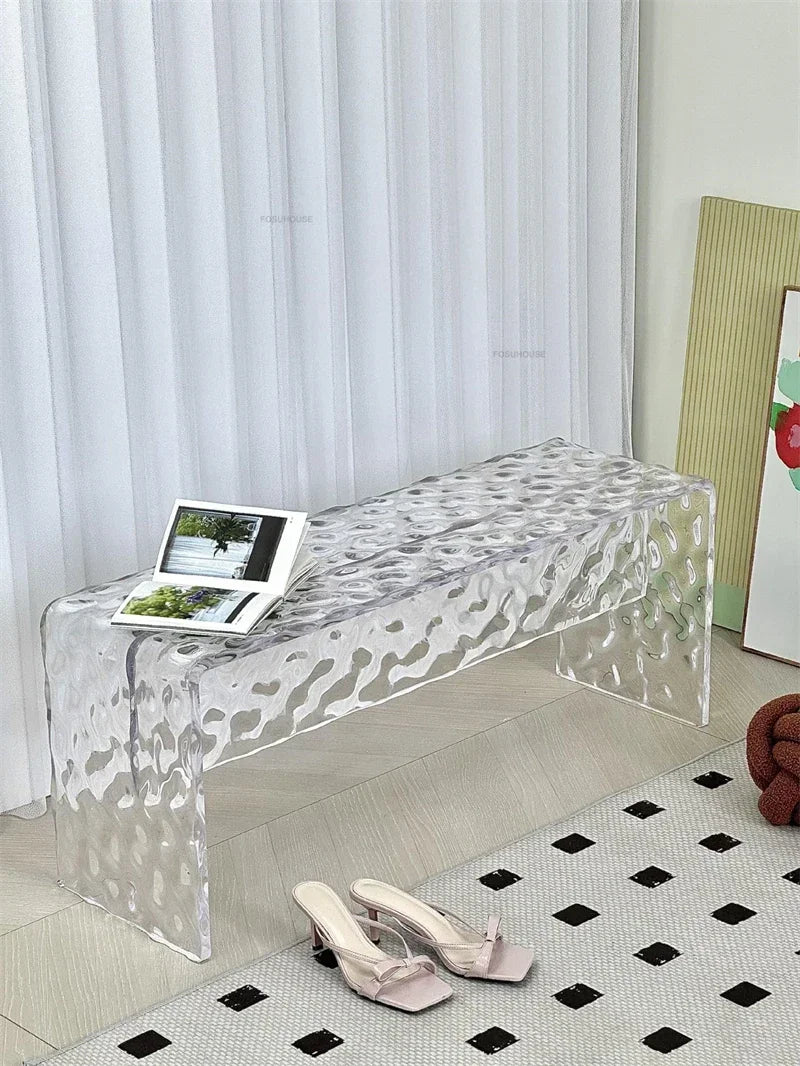Nordic Acrylic Shoe Changing Stools Transparent Bench Water Ripple Bed End Stool for Bedroom Light Luxury Living Room Furniture